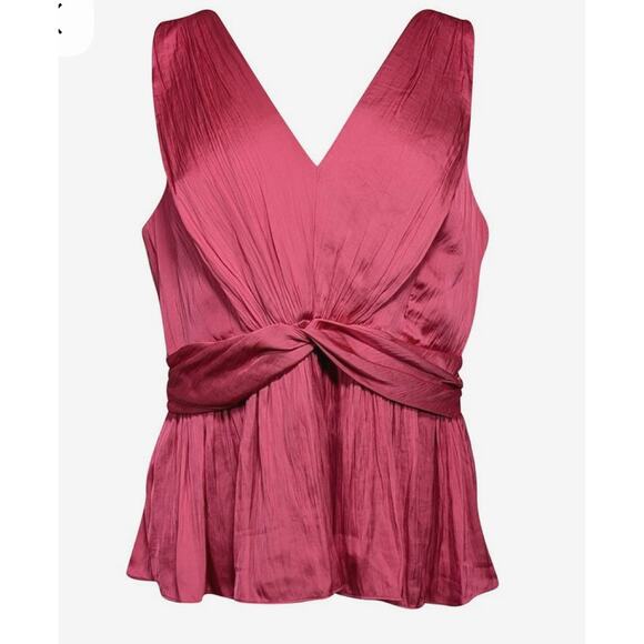 BCBGMaxAzria - Pink Shirred Satin Twist Front Top Size XL. NWOT - Picture 1 of 7